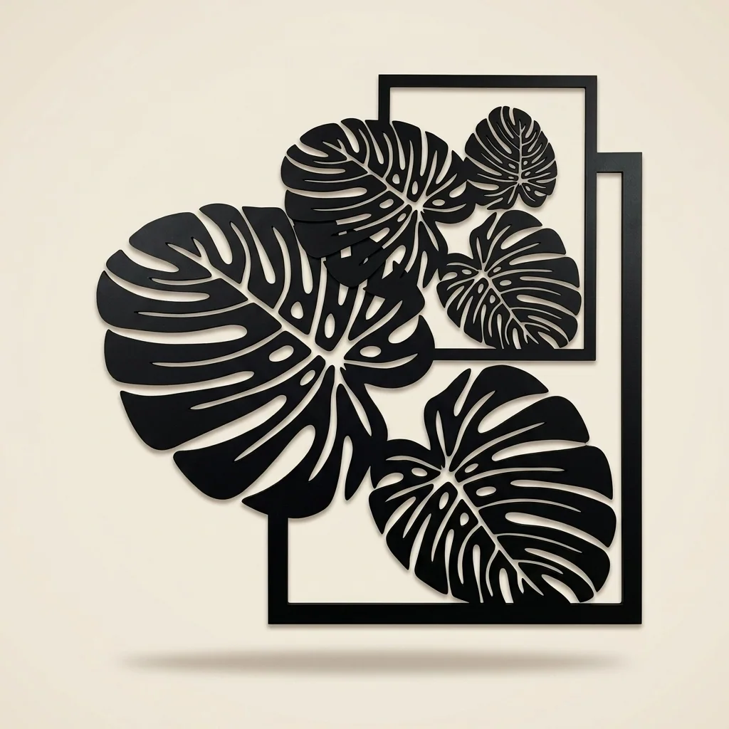 Cuadro monstera tropical con marco en madera