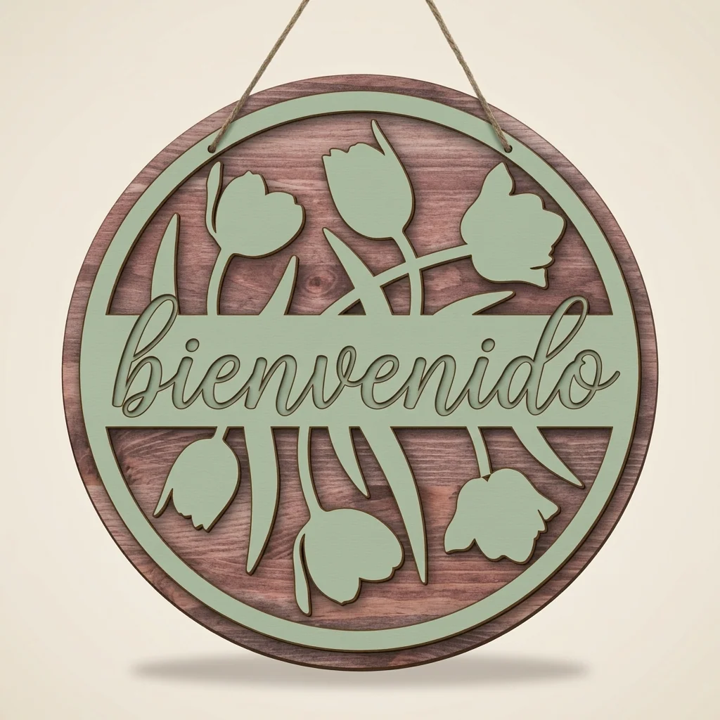 Letrero de bienvenida floral para puerta