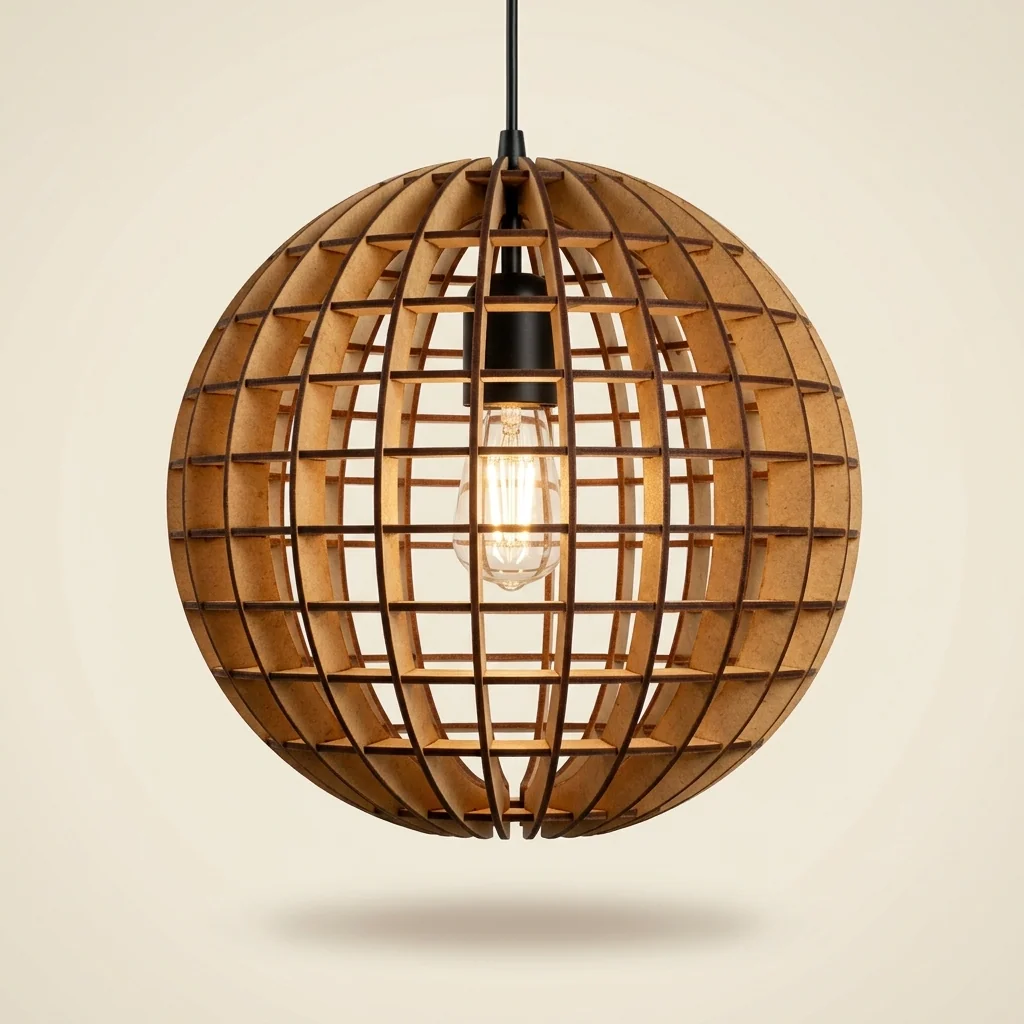 Lámpara colgante esfera enjaulada de madera