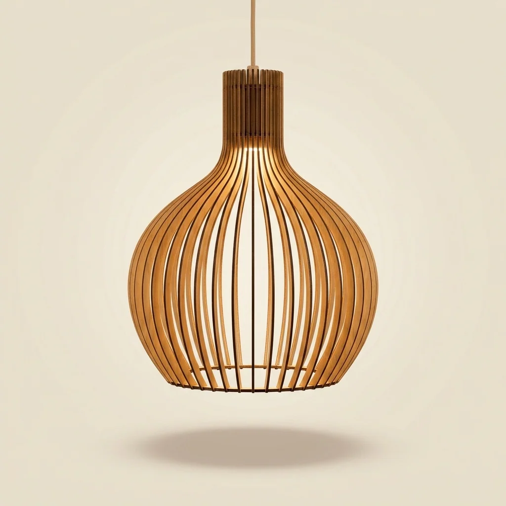 Lámpara colgante de barrotes verticales en madera